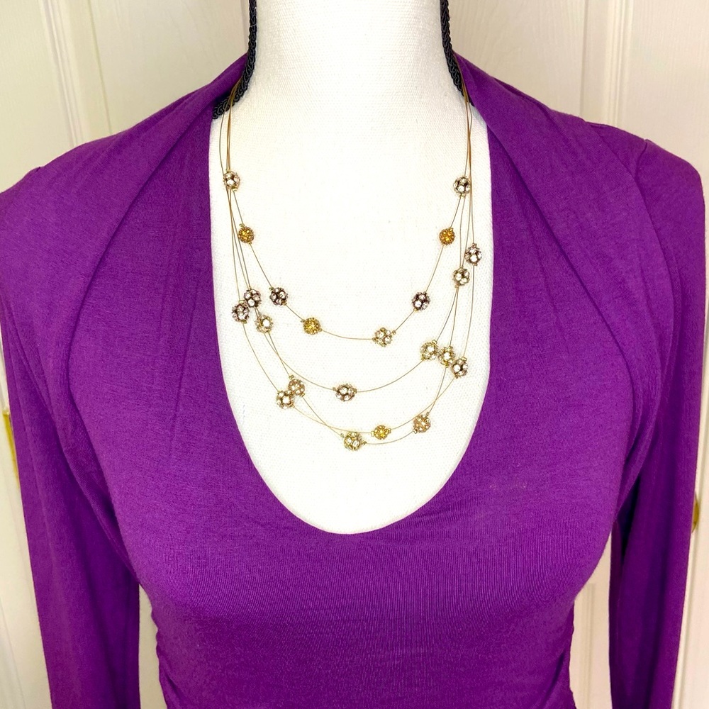 CHICO’S Multi Strand Wire Tiered Rhinestone Necklace - Picture 4 of 7